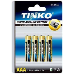 Baterie TINKO 1,5V AAA (LR03) alkalická, balení 4ks v blistru