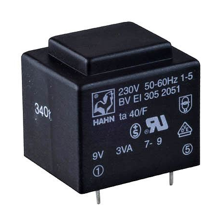 Trafo DPS 2,6VA 1x9V(0,29A) 32,5x27,5x26,8    HAHN