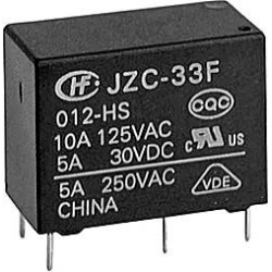 Relé JZC-33F1C 12V, kontakty 250VAC/5A(30VDC/10A)