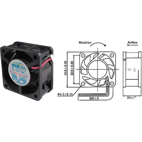 Ventilátor 40x40x20mm 12V/0,07 6000 ot/min.