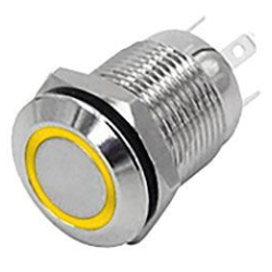 Tlačítko OFF-(ON) 12mm, 250V/2A, žluté prosvětlení 12V