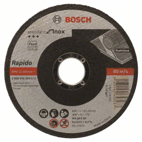 Dělicí kotouč rovný Standard for Inox - Rapido - WA 60 T BF, 115 mm, 22,23 mm, 1,0 mm - 31 BOSCH