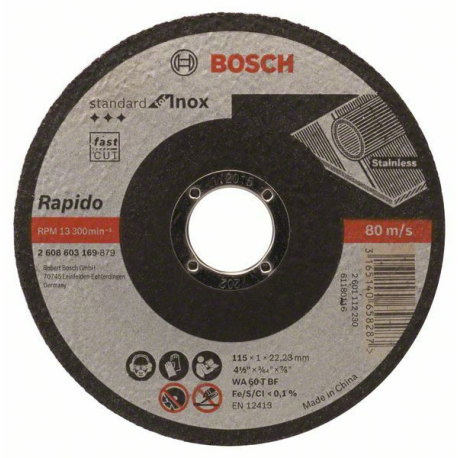 Dělicí kotouč rovný Standard for Inox - Rapido - WA 60 T BF, 115 mm, 22,23 mm, 1,0 mm - 31 BOSCH BOSCH 29117