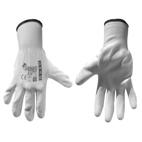 Ochranné rukavice bílé z pletené bavlny, polomáčené v PU, velikost 10" GEKO GEKO 57365