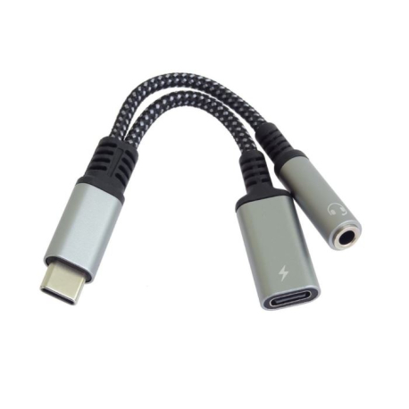 Redukce USB-C /3,5mm jack s DAC chipem + USB-C pro nabíjení 13cm D363B